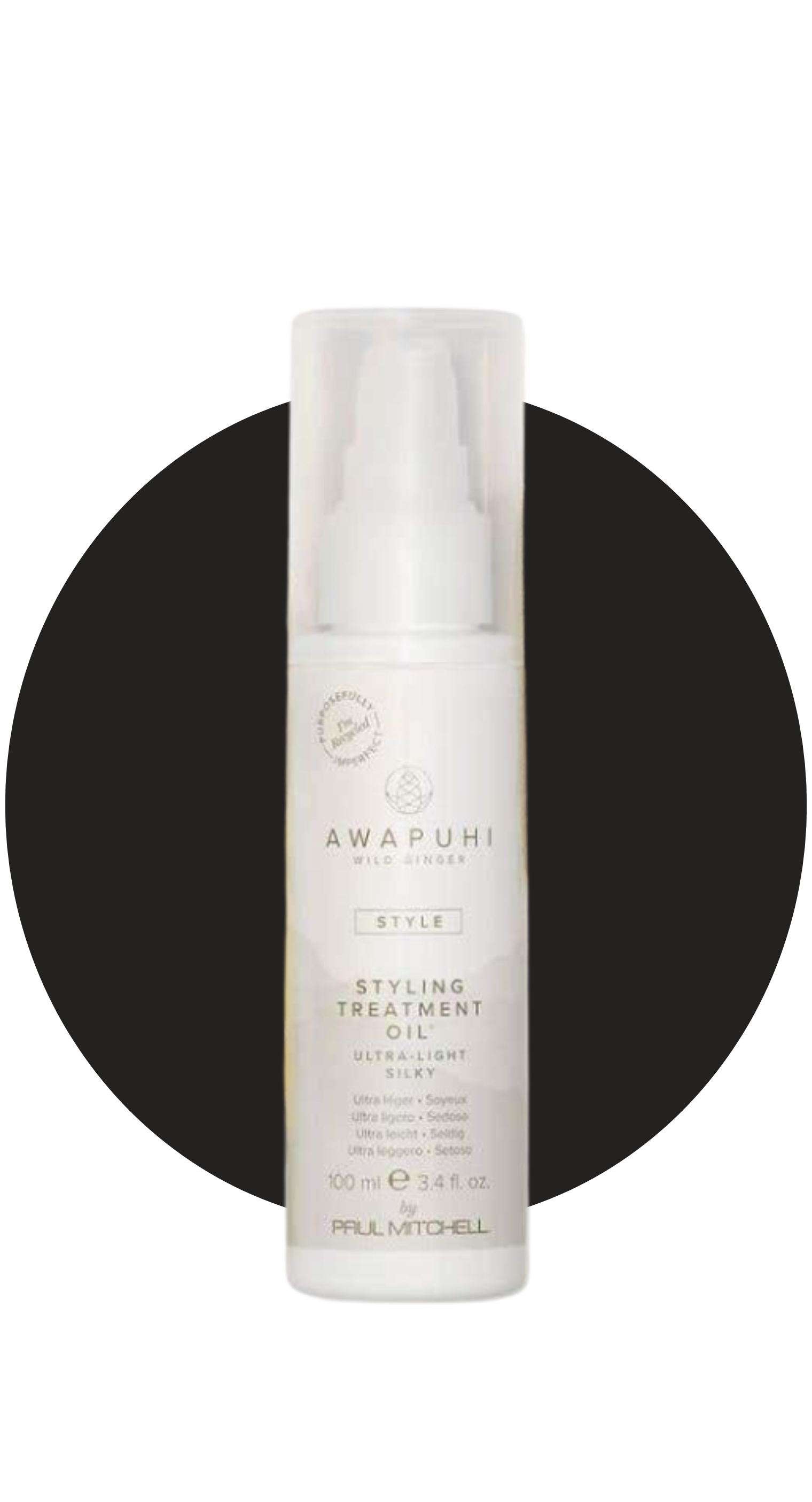 Bottle of Awapuhi Wild Ginger Styling Treatment Oil by Paul Mitchell, 100 ml.