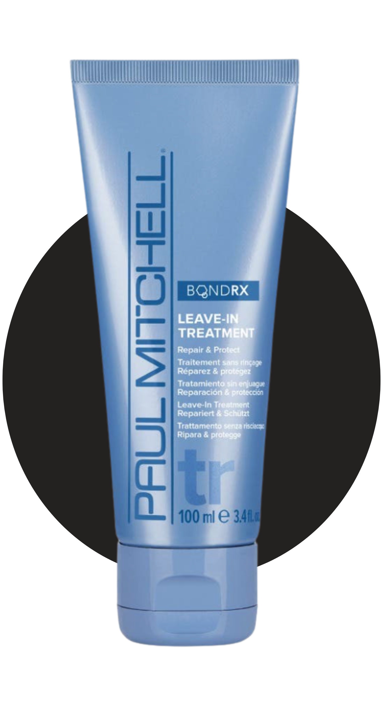 Blue tube of Paul Mitchell BondRX Leave-In Treatment hair product, 100 ml.
