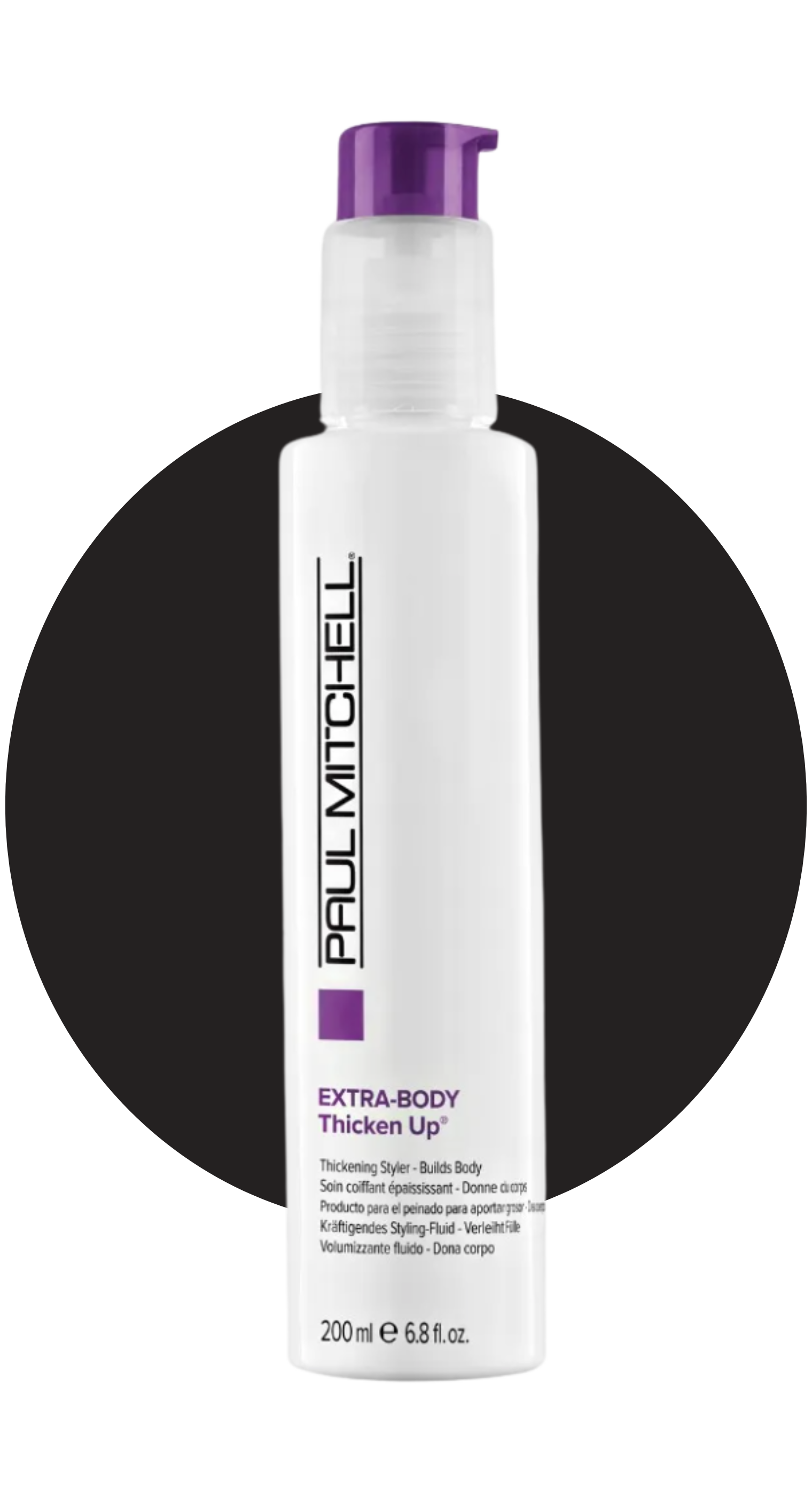 Paul Mitchell Extra-Body Thicken Up thickening styler bottle with purple pump, 200ml.