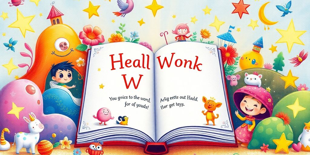 Whimsical children's book with colorful characters and vibrant scenes.