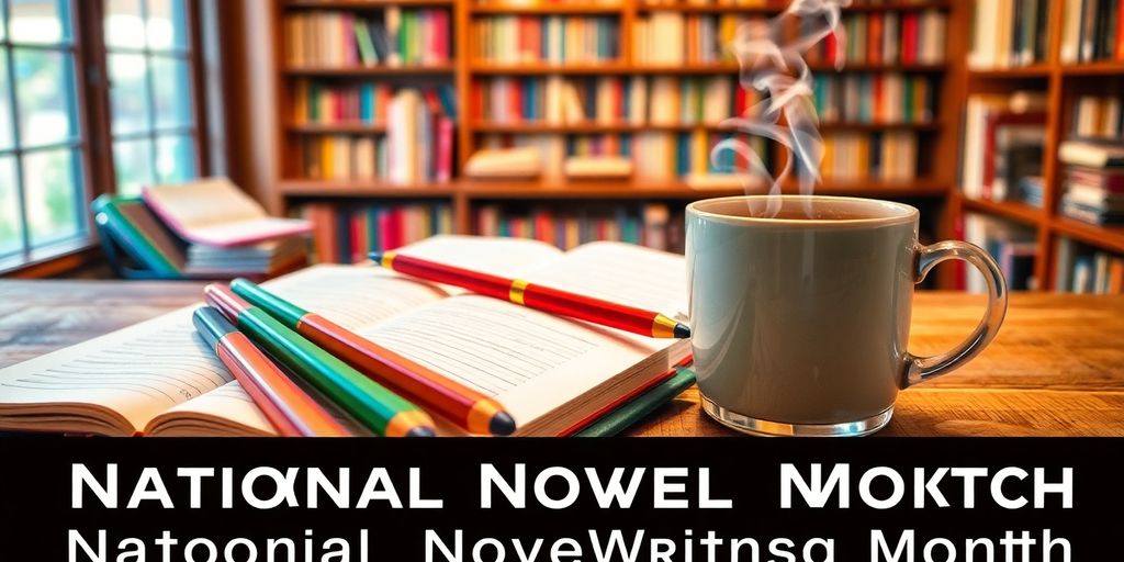 Cozy writing space with notebook, pens, and coffee.
