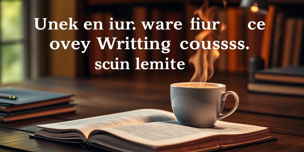 Cozy writing environment with notebook and coffee cup.