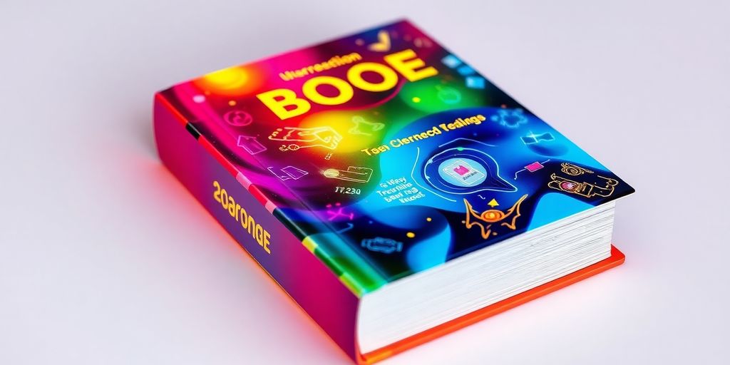 Colorful book cover with interactive design elements.