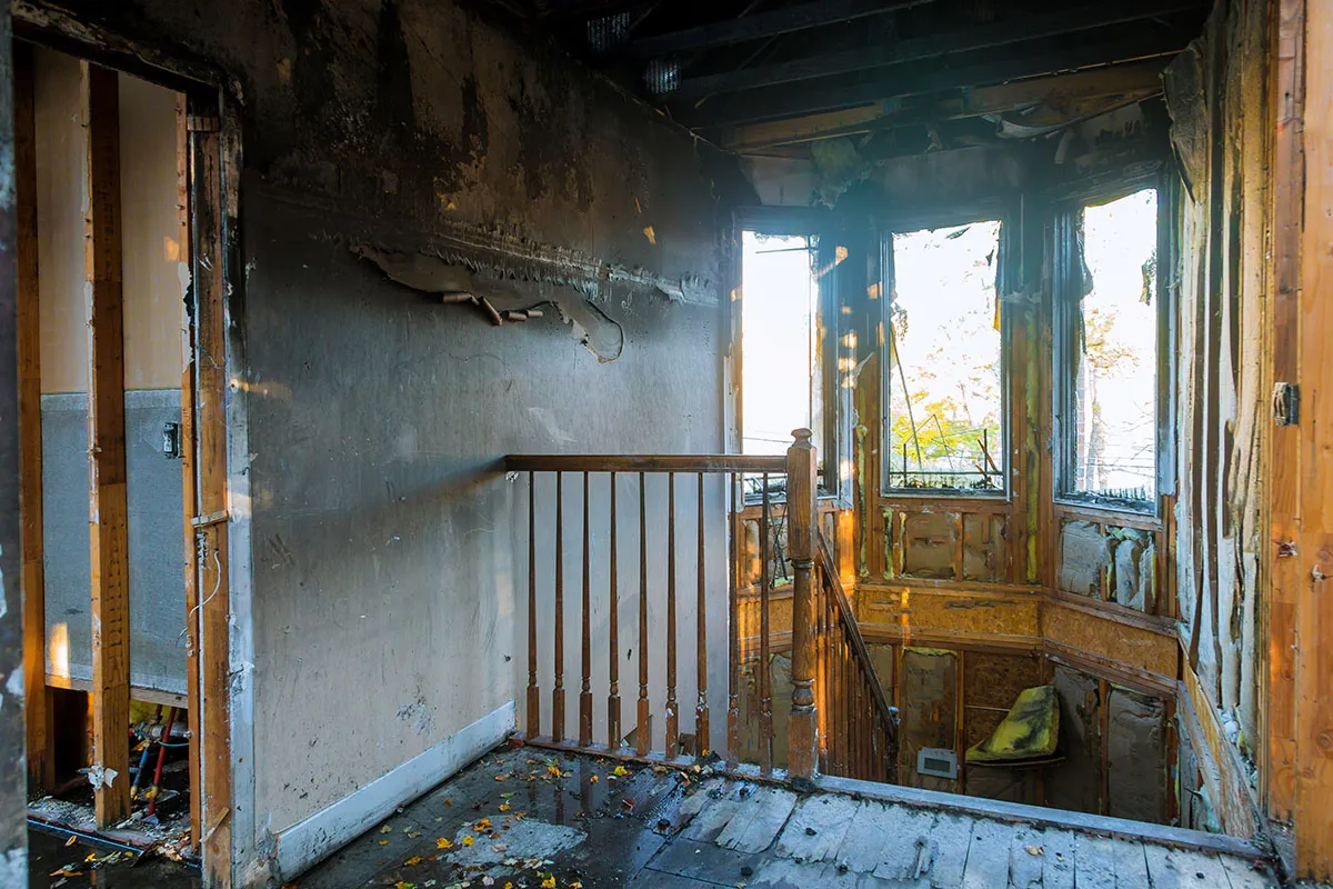fire damaged house