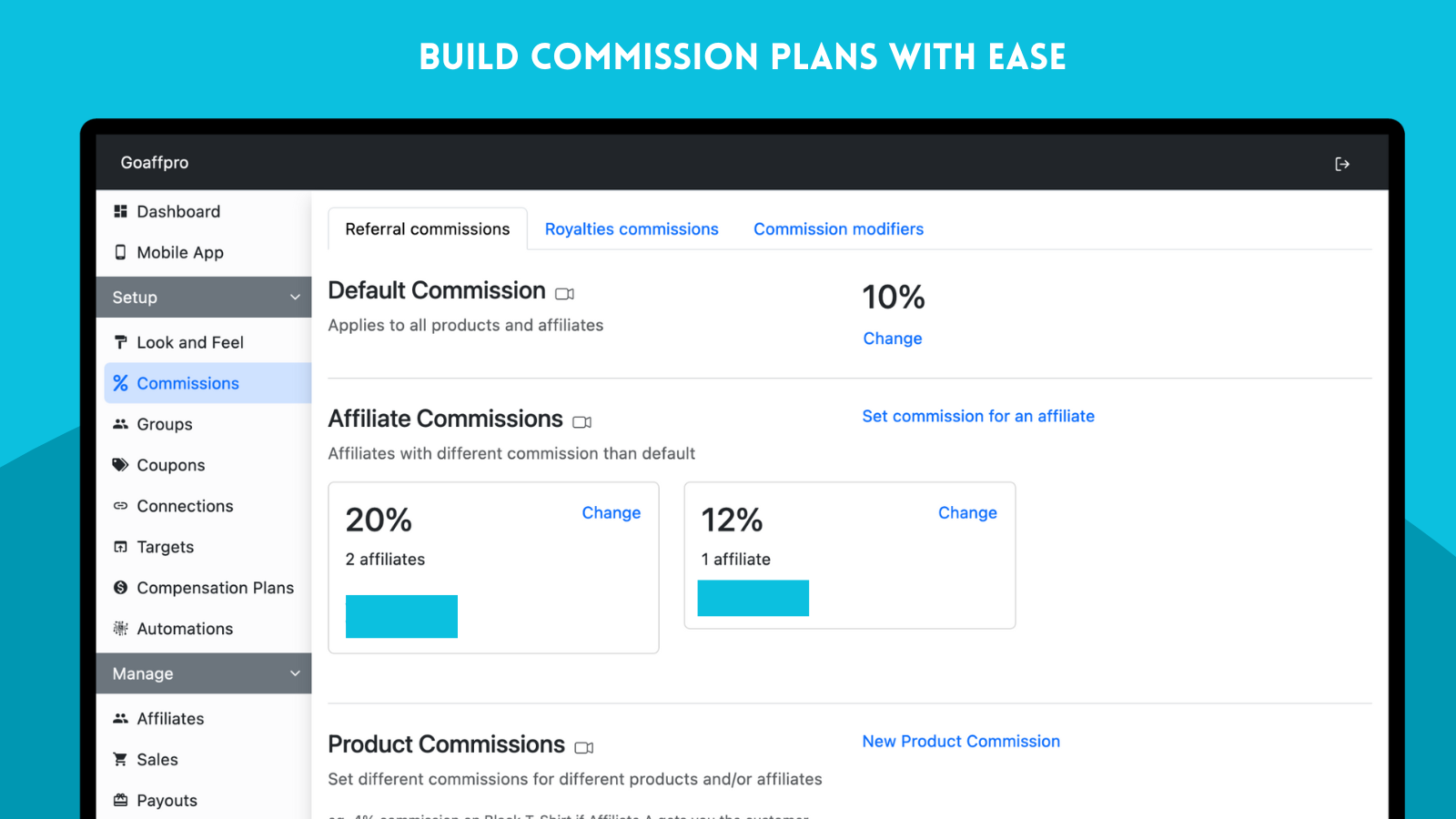 GoAffPro commission management dashboard