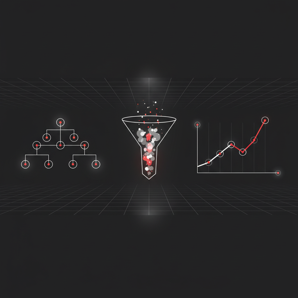Editorial visualization of UpPromote affiliate analytics on Shopify with funnel and performance chart