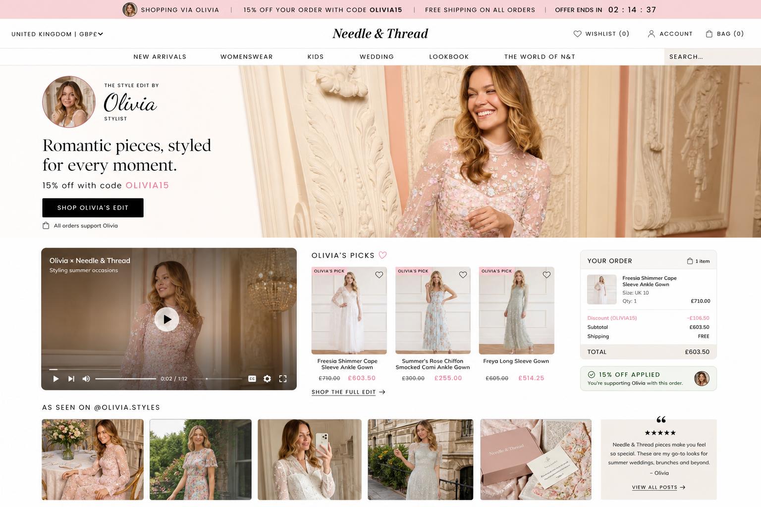 CreatorCommerce co-branded storefront mockup for Needle & Thread