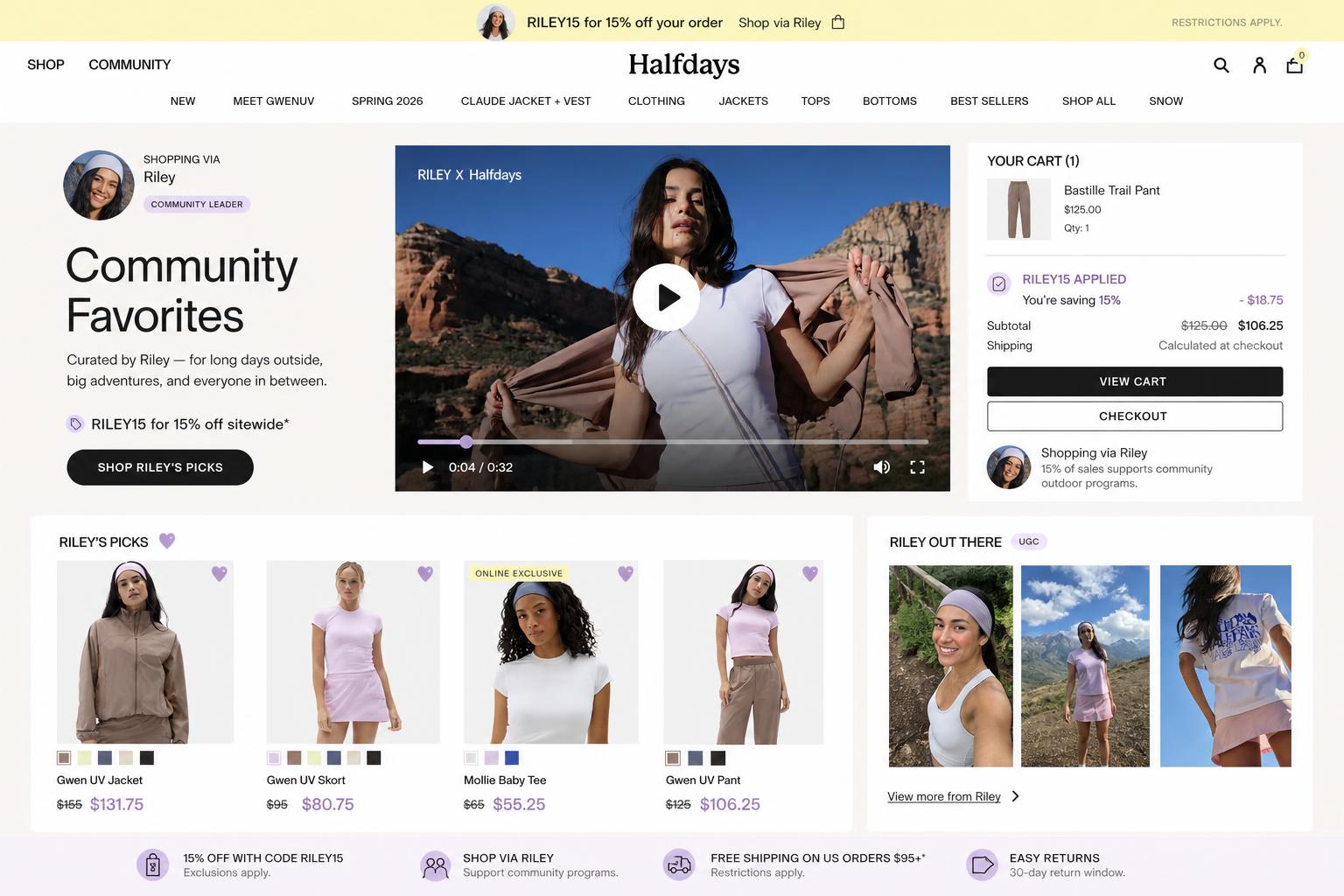 CreatorCommerce co-branded storefront mockup for Halfdays