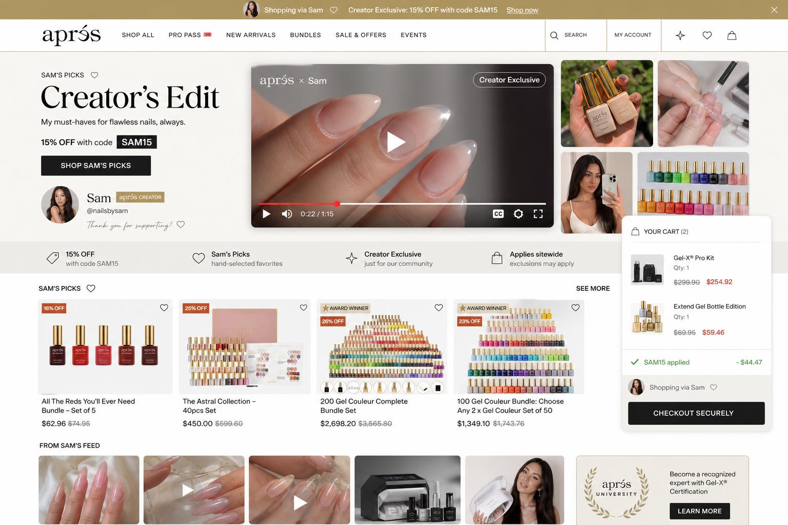 CreatorCommerce co-branded storefront mockup for Apres Nail