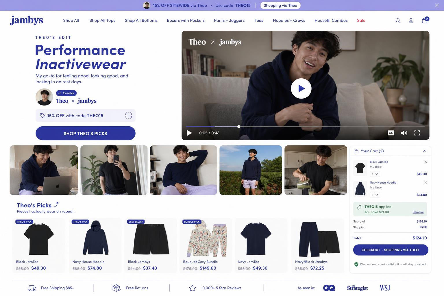 CreatorCommerce co-branded storefront mockup for Jambys