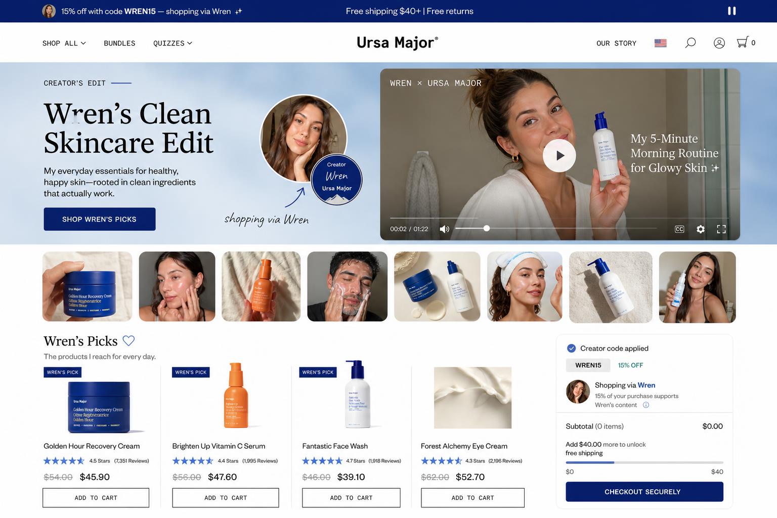 CreatorCommerce co-branded storefront mockup for Ursa Major