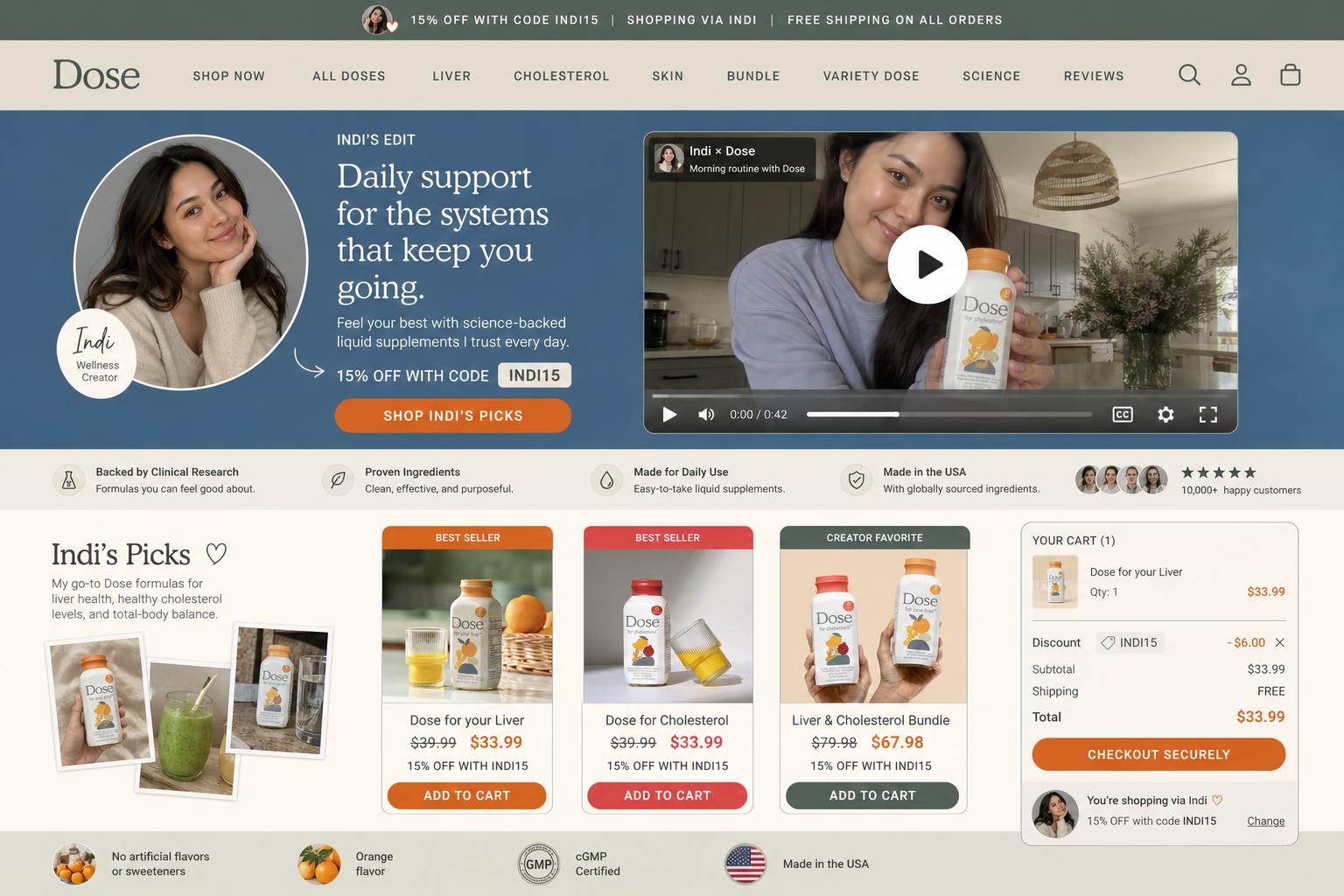 CreatorCommerce co-branded storefront mockup for Dose Daily