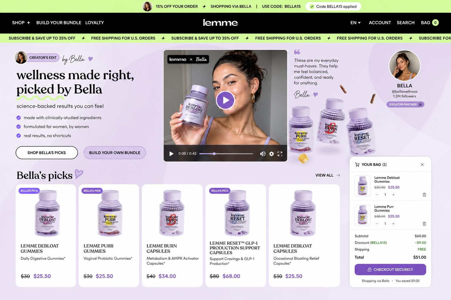 CreatorCommerce co-branded storefront mockup for Lemme