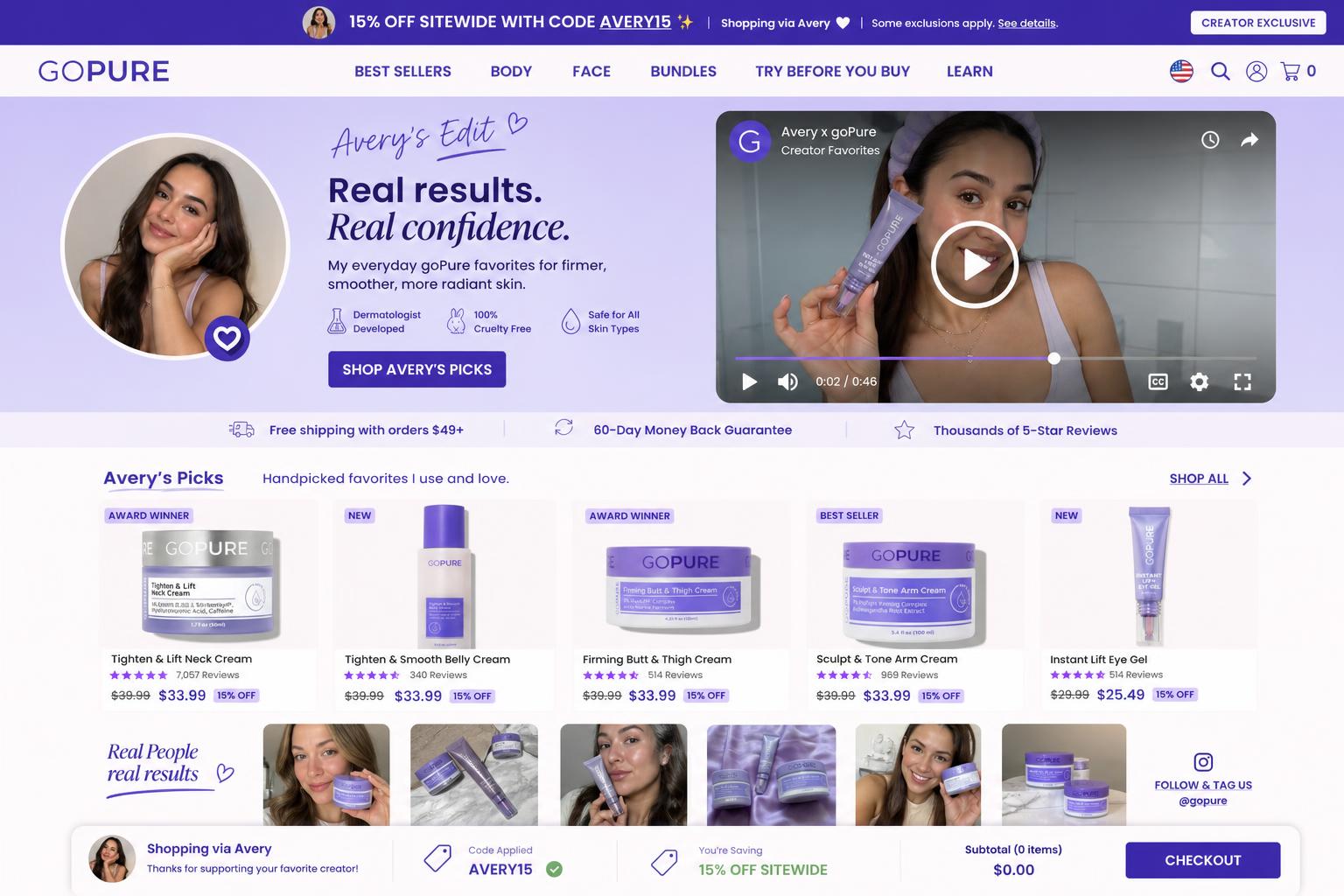 CreatorCommerce co-branded storefront mockup for goPure