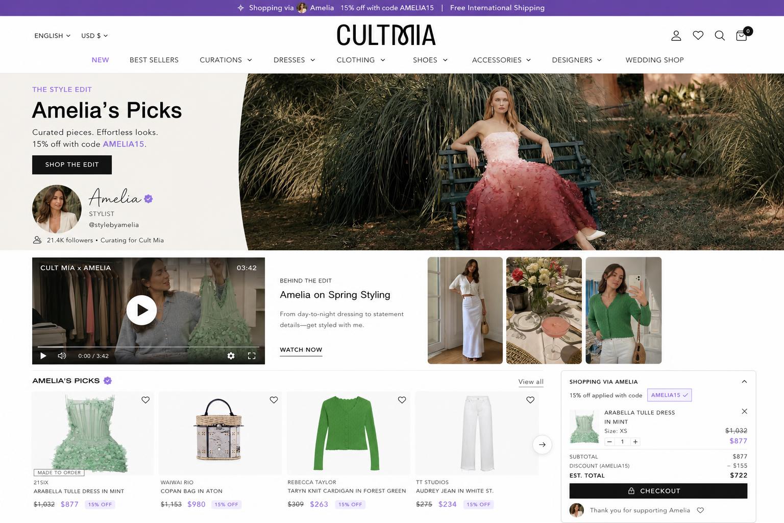 CreatorCommerce co-branded storefront mockup for Cult Mia