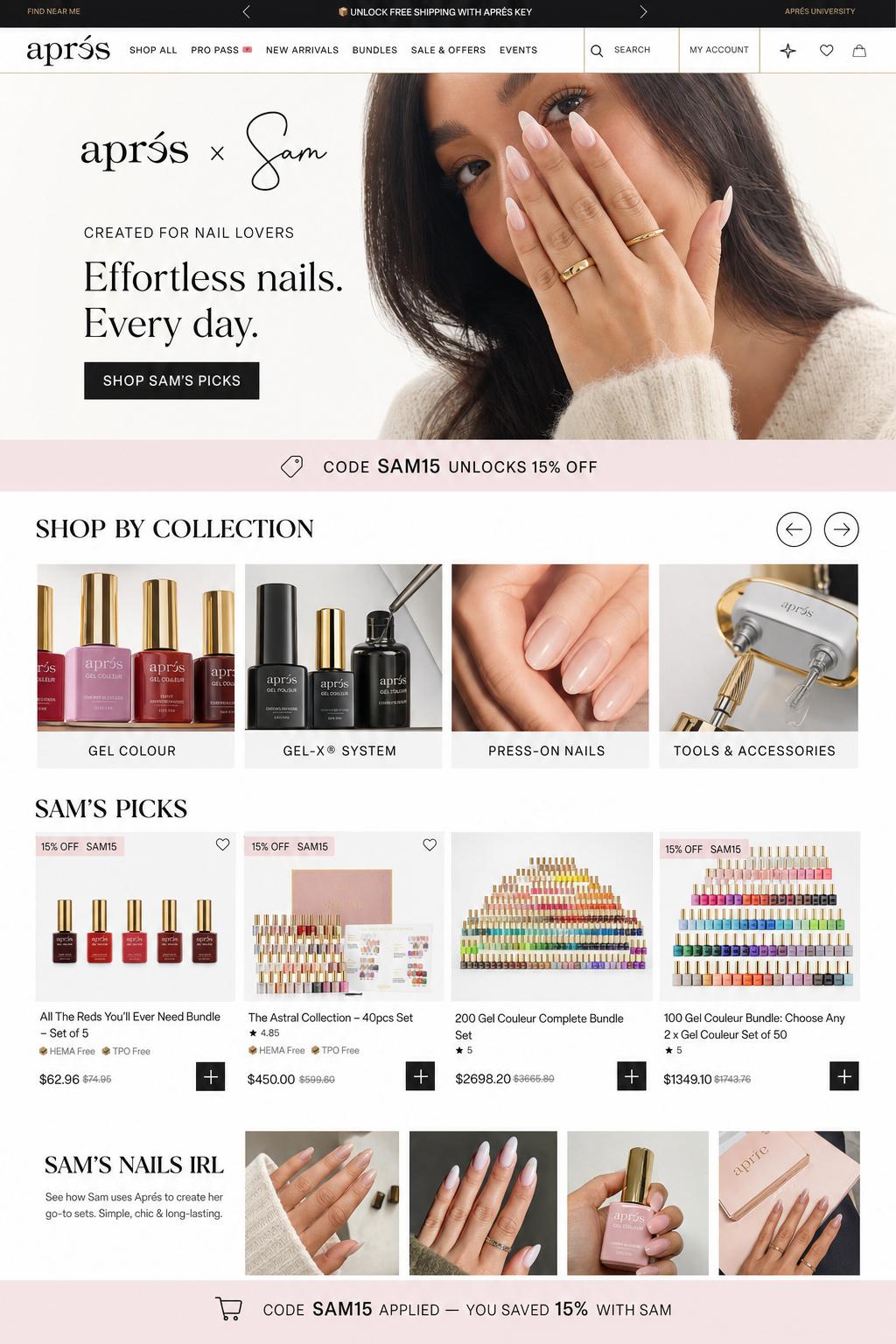 CreatorCommerce co-branded storefront mockup for Apres Nail