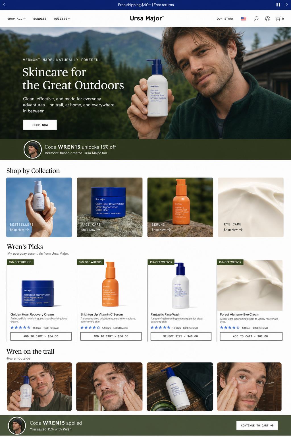 CreatorCommerce co-branded storefront mockup for Ursa Major