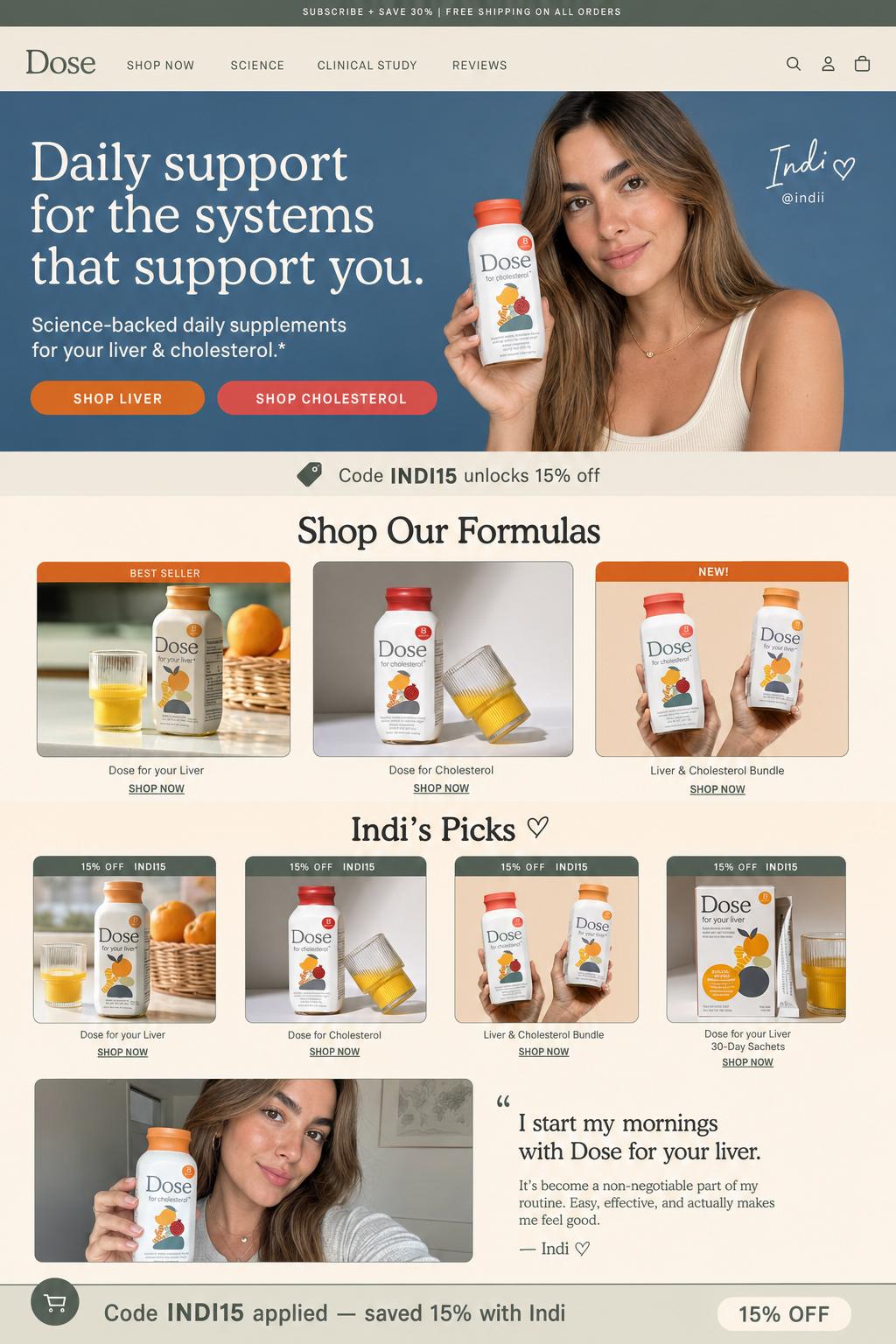 CreatorCommerce co-branded storefront mockup for Dose Daily