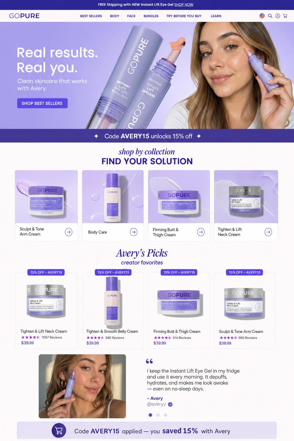 CreatorCommerce co-branded storefront mockup for goPure