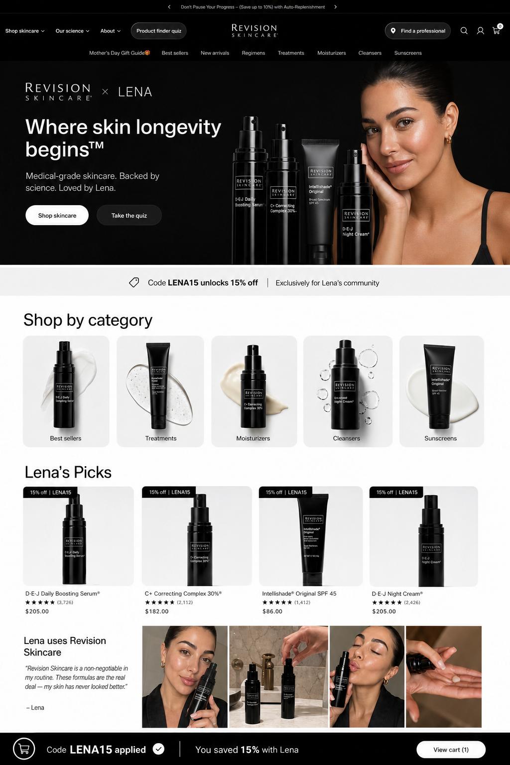 CreatorCommerce co-branded storefront mockup for Revision Skincare