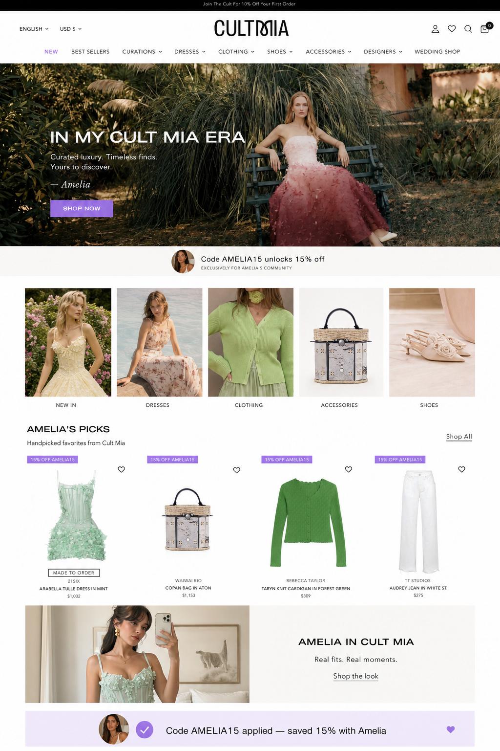 CreatorCommerce co-branded storefront mockup for Cult Mia