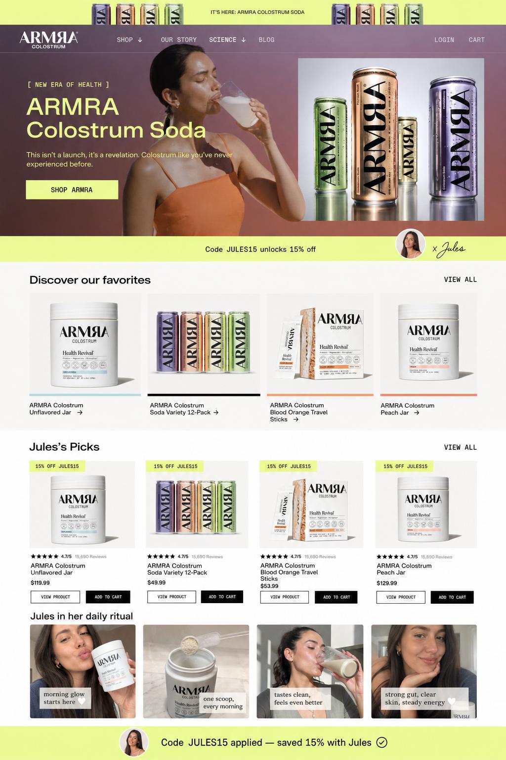 CreatorCommerce co-branded storefront mockup for ARMRA