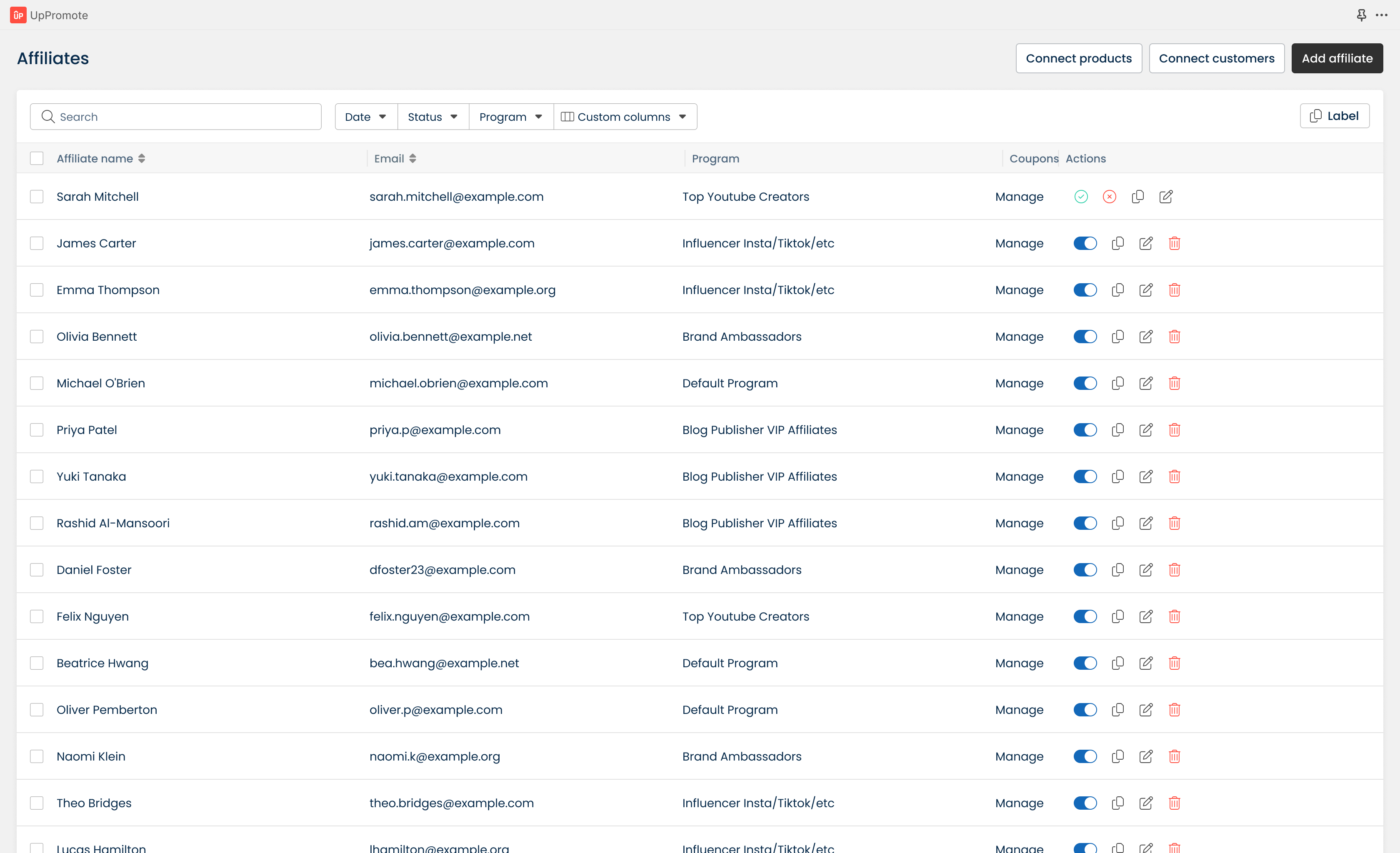UpPromote affiliate recruitment dashboard