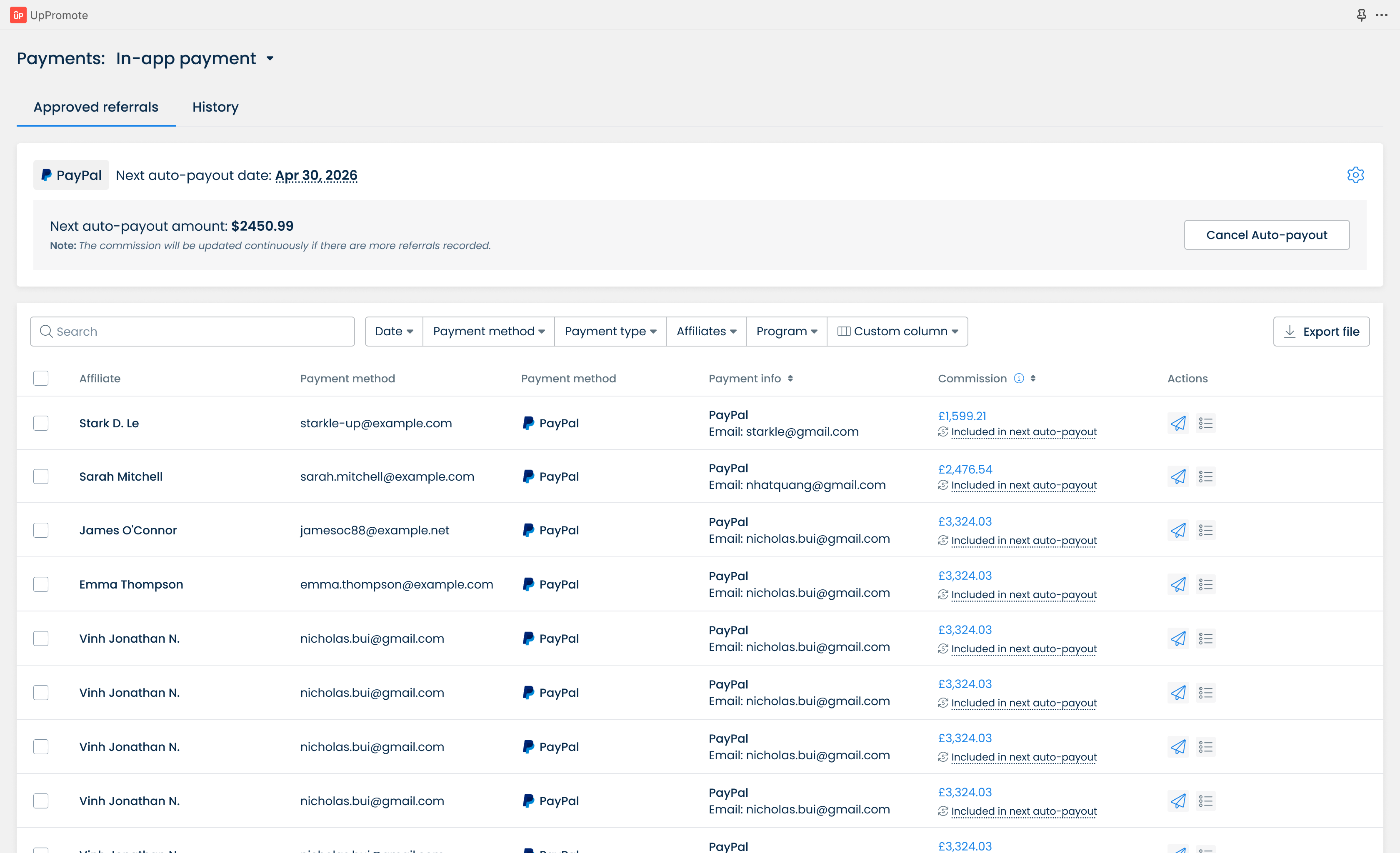 UpPromote automated payments
