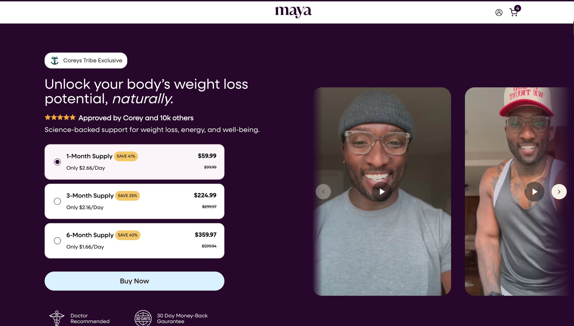 Maya 'Corey's Tribe Exclusive' co-branded creator storefront with creator video and curated offers