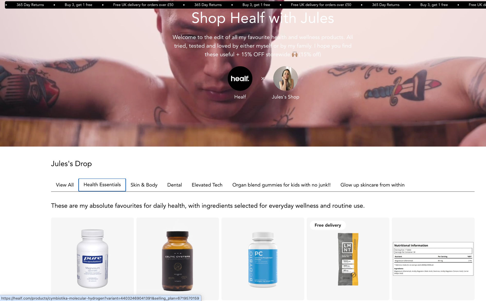Healf co-branded wellness creator storefront with practitioner Jules Murray