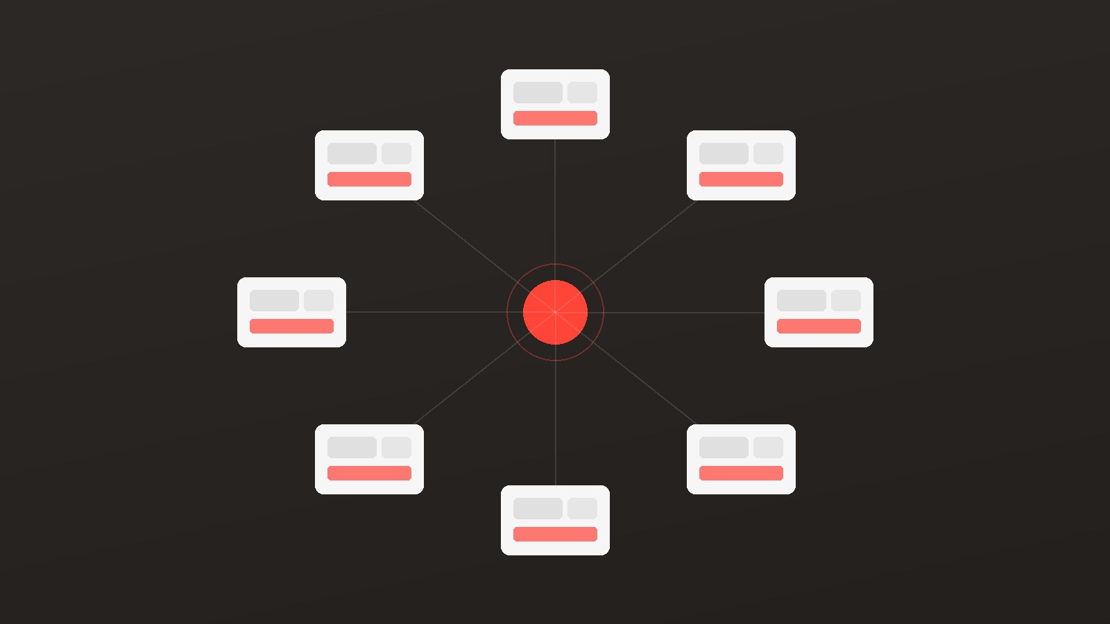 Abstract hub diagram of creator commerce platform comparisons connected to a central node