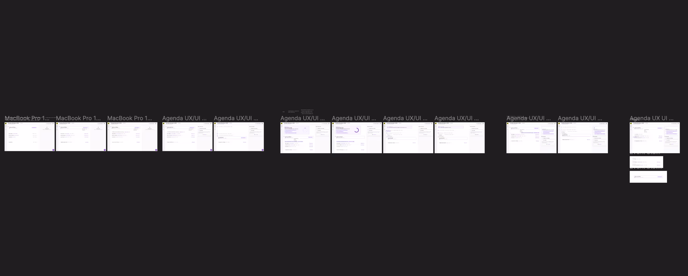 Frames in Figma showing iterations of a design