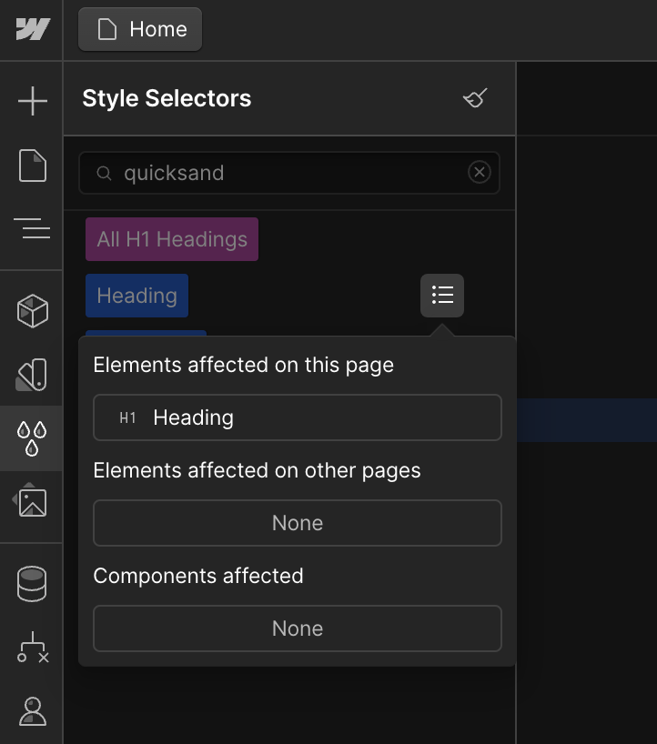 List of elements using a specific class in Webflow.