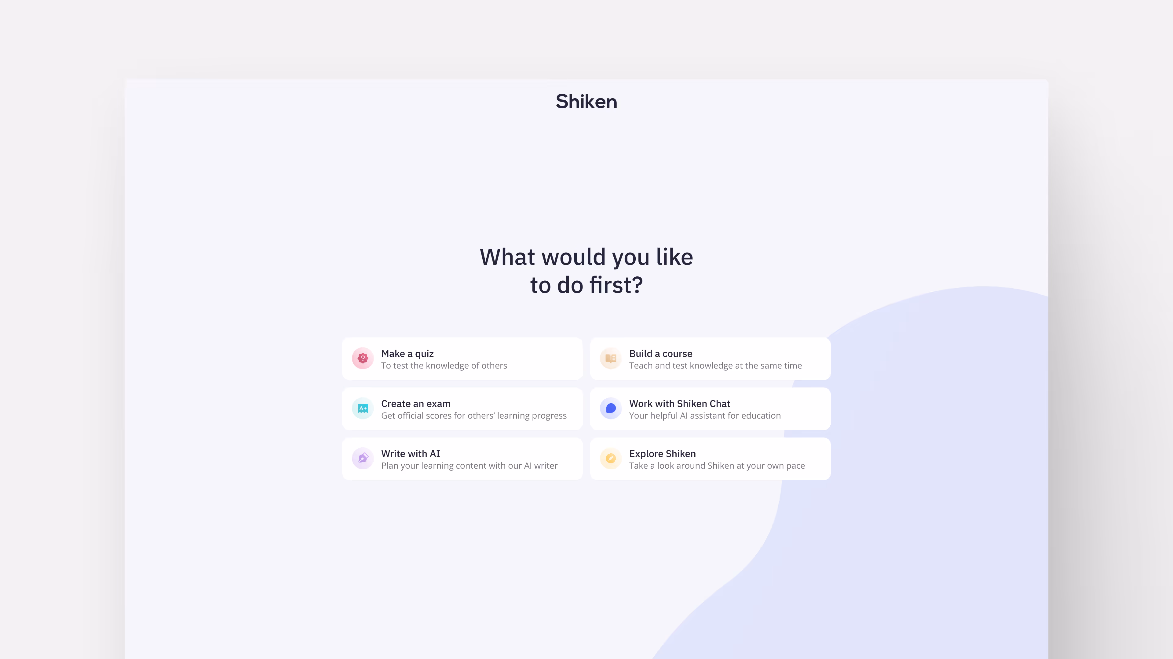 Onboarding UI we designed for Shiken AI's educational tool.
