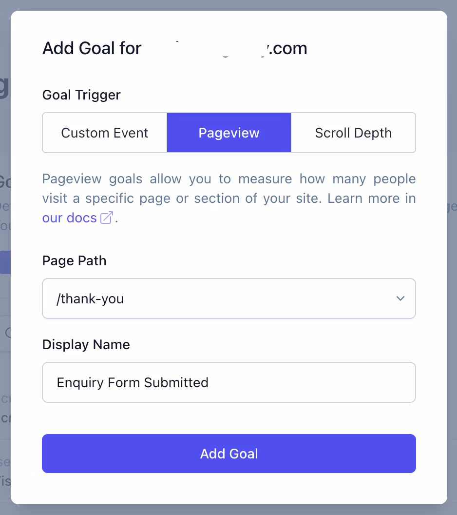 Setting up a page view Goal in Plausible