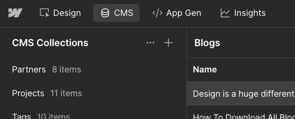 CMS option in Webflow