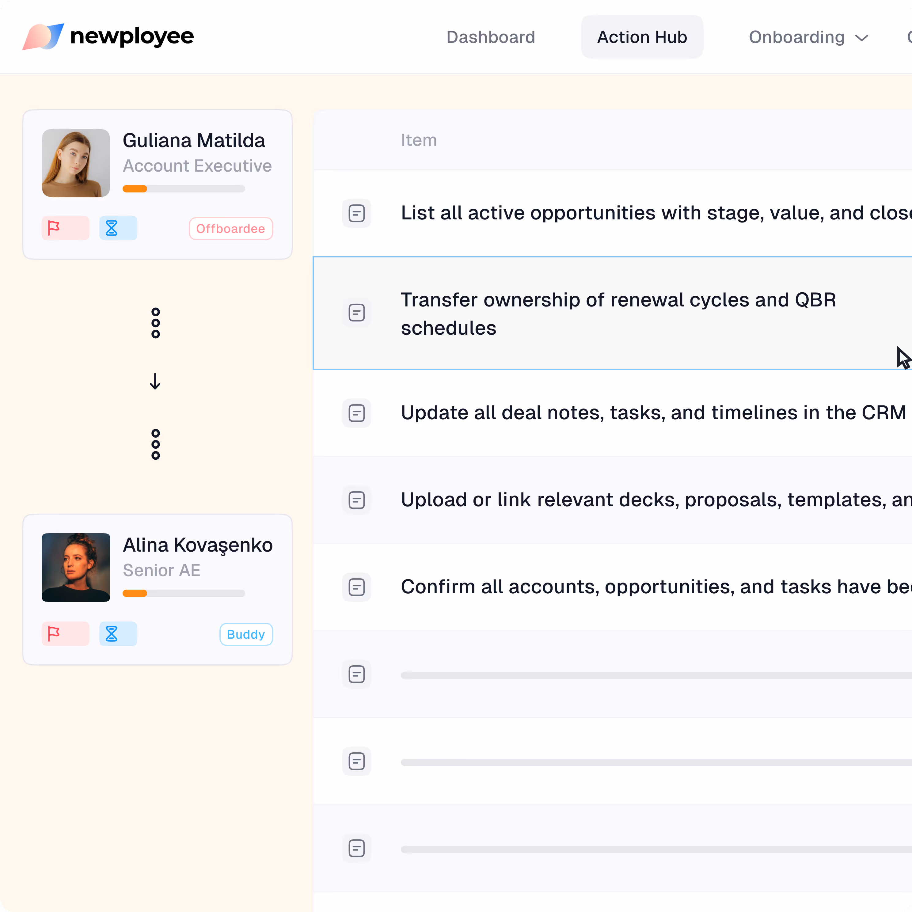 Handover checklists in Newployee