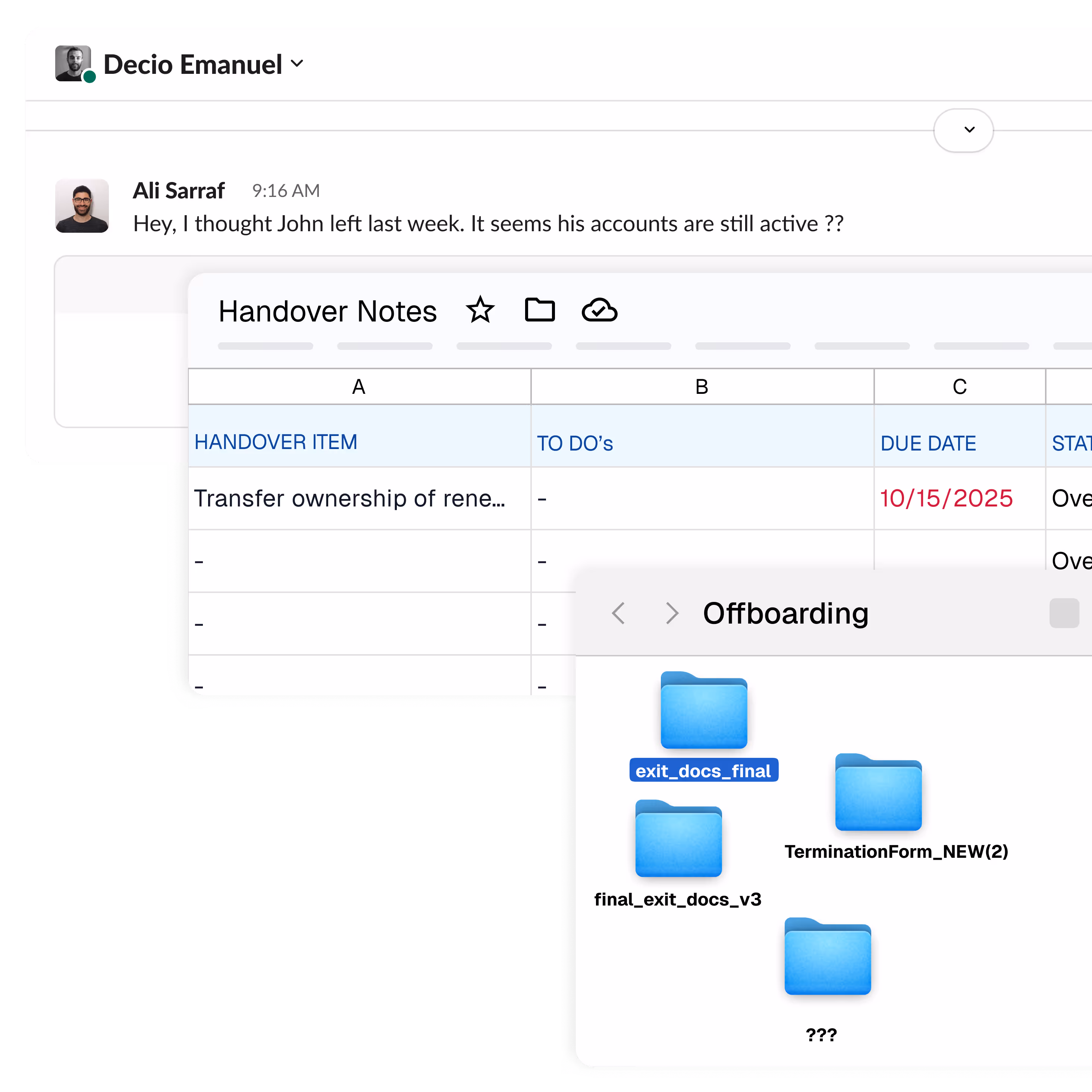 Hendover notes in Newployee