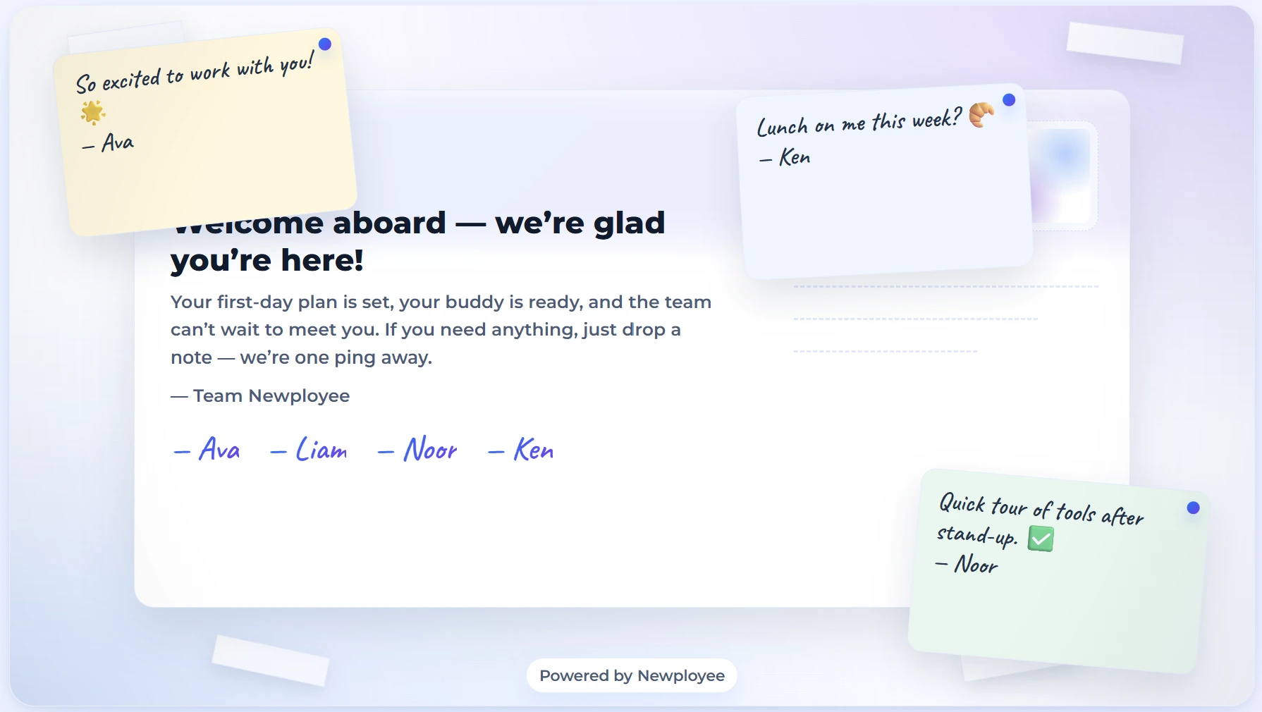Digital welcome cards for the new hire from the employees