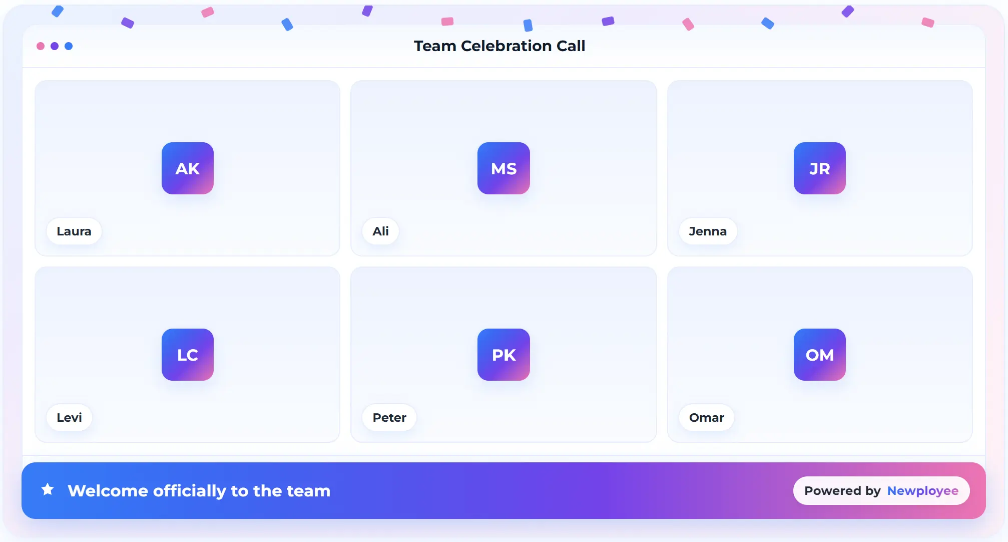 Team celebration call in newployee