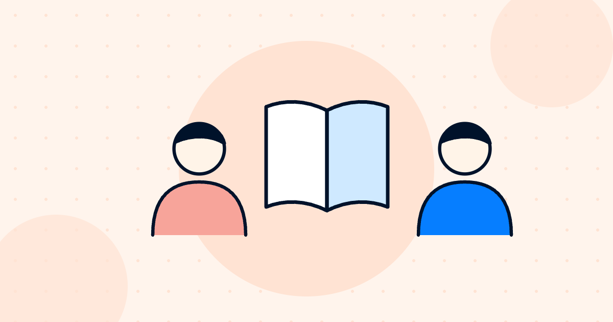 Knowledge transfer illustration showing a person and an open book