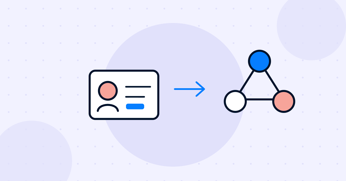 User provisioning illustration showing an ID card, an arrow and connected nodes