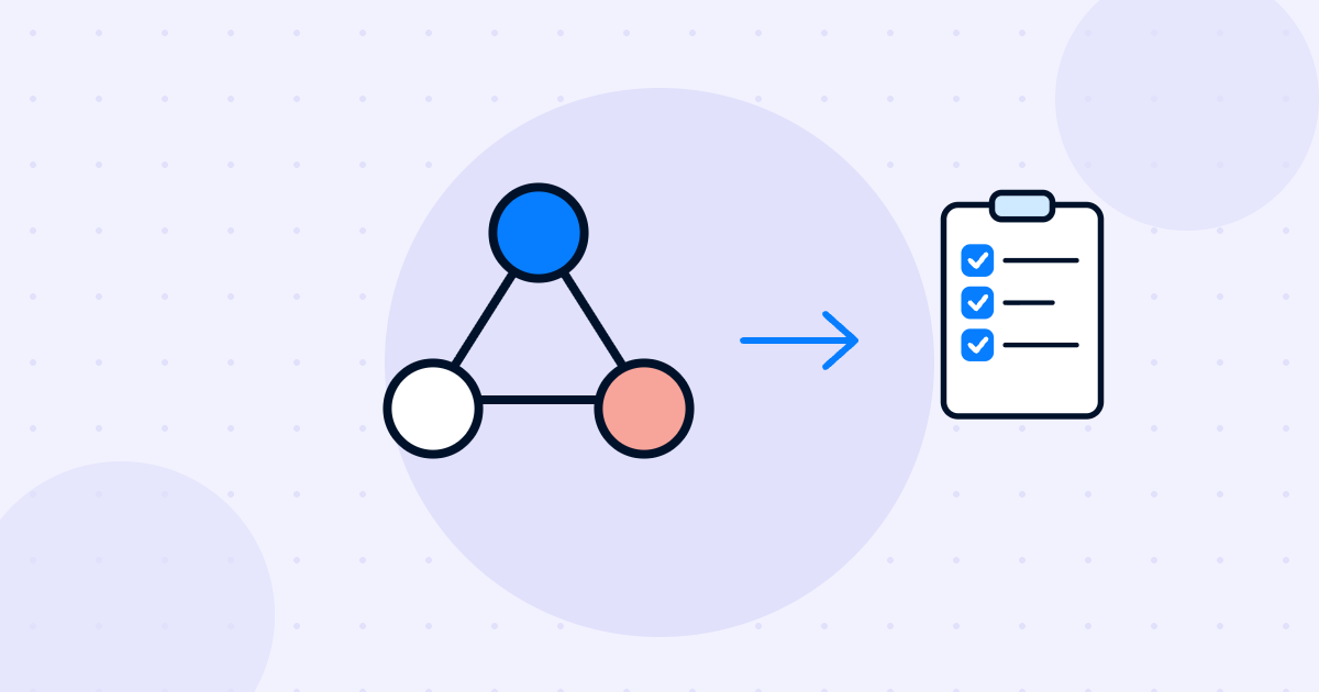 HR workflow illustration showing connected nodes, an arrow and a checklist