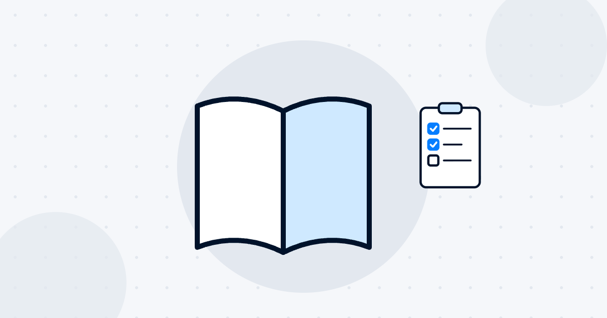 Employee handbook illustration showing an open book and a checklist