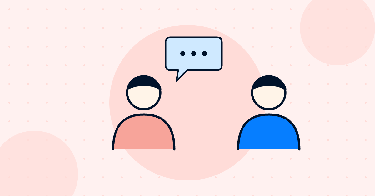 Stay interview illustration showing a person and a speech bubble