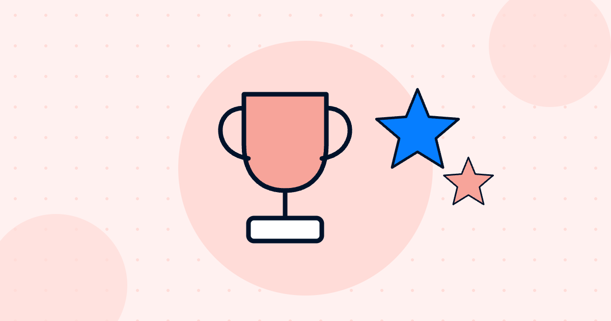 Employee recognition illustration showing a trophy and a star