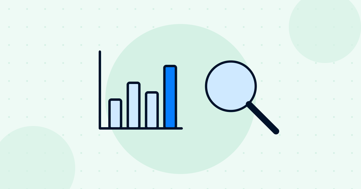 People analytics illustration showing a bar chart and a magnifying glass
