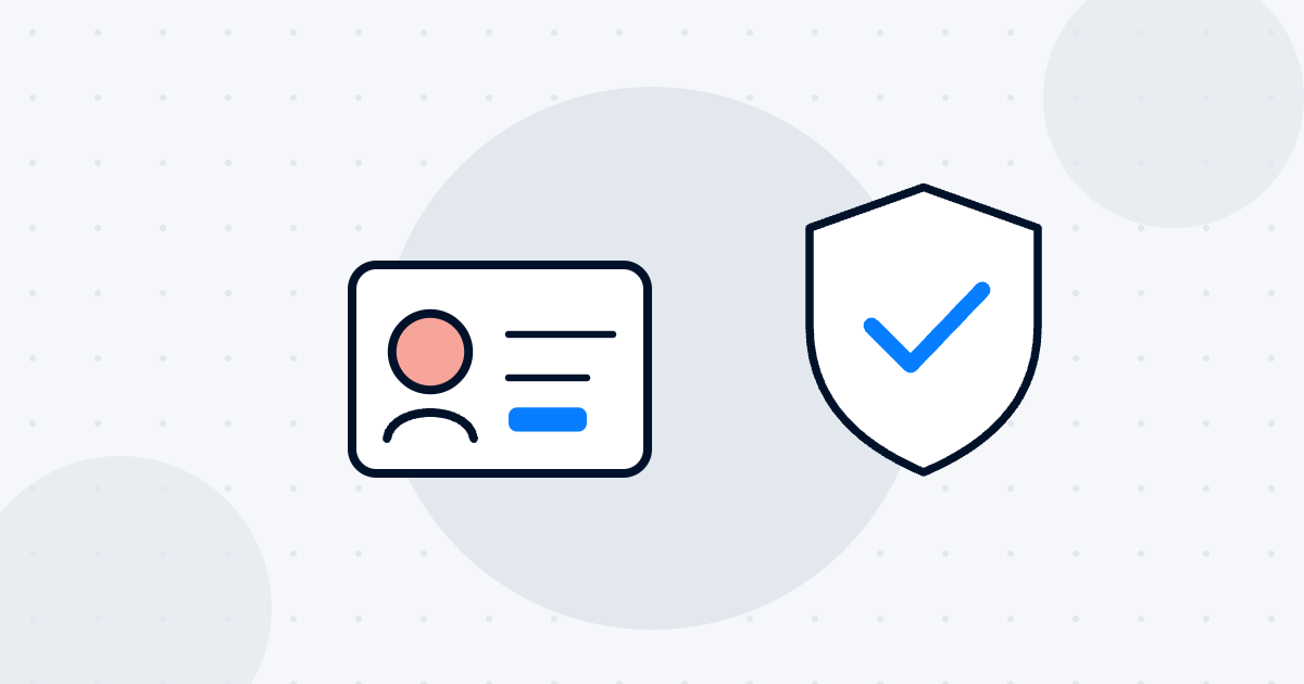 Right to work check illustration showing an ID card and a shield