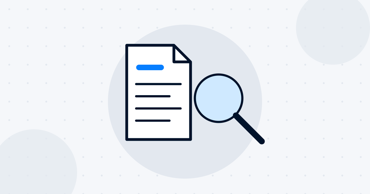 Background check illustration showing a document and a magnifying glass
