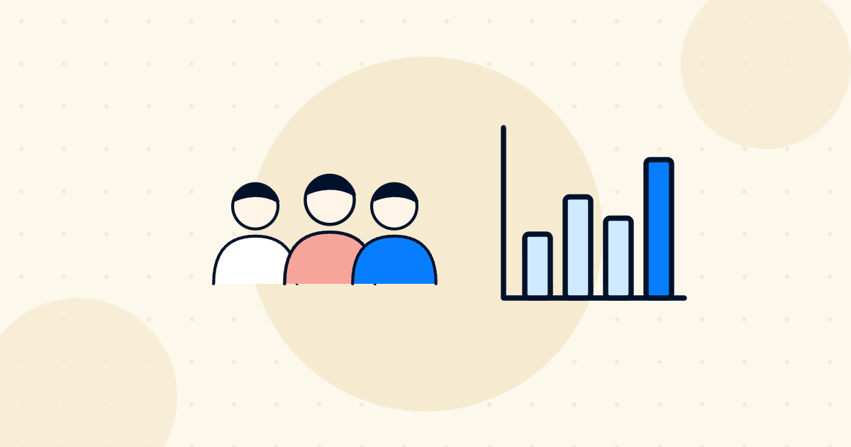 Headcount planning illustration showing a team of people and a bar chart